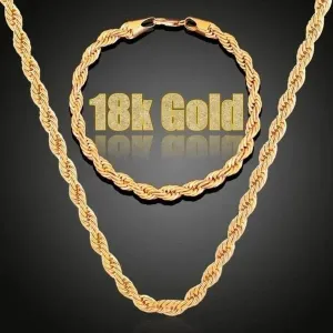 3mm Plated 18k Gold Fried Dough Twist Chain Necklace Bracelet Hip-hop Twisted Rope Cuban Lovers Party High-end Jewelry Gifts