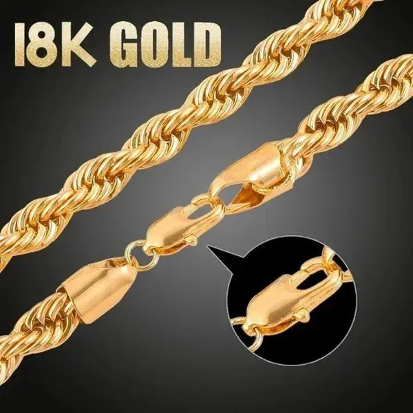 3mm Plated 18k Gold Fried Dough Twist Chain Necklace Bracelet Hip-hop Twisted Rope Cuban Lovers Party High-end Jewelry Gifts