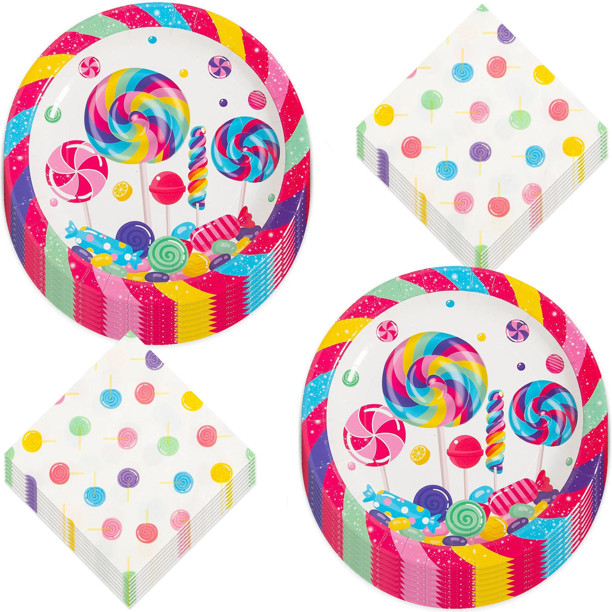 Candy Party Lollipop and Sweets Paper Dinner Plates and Napkins (Serves 16)