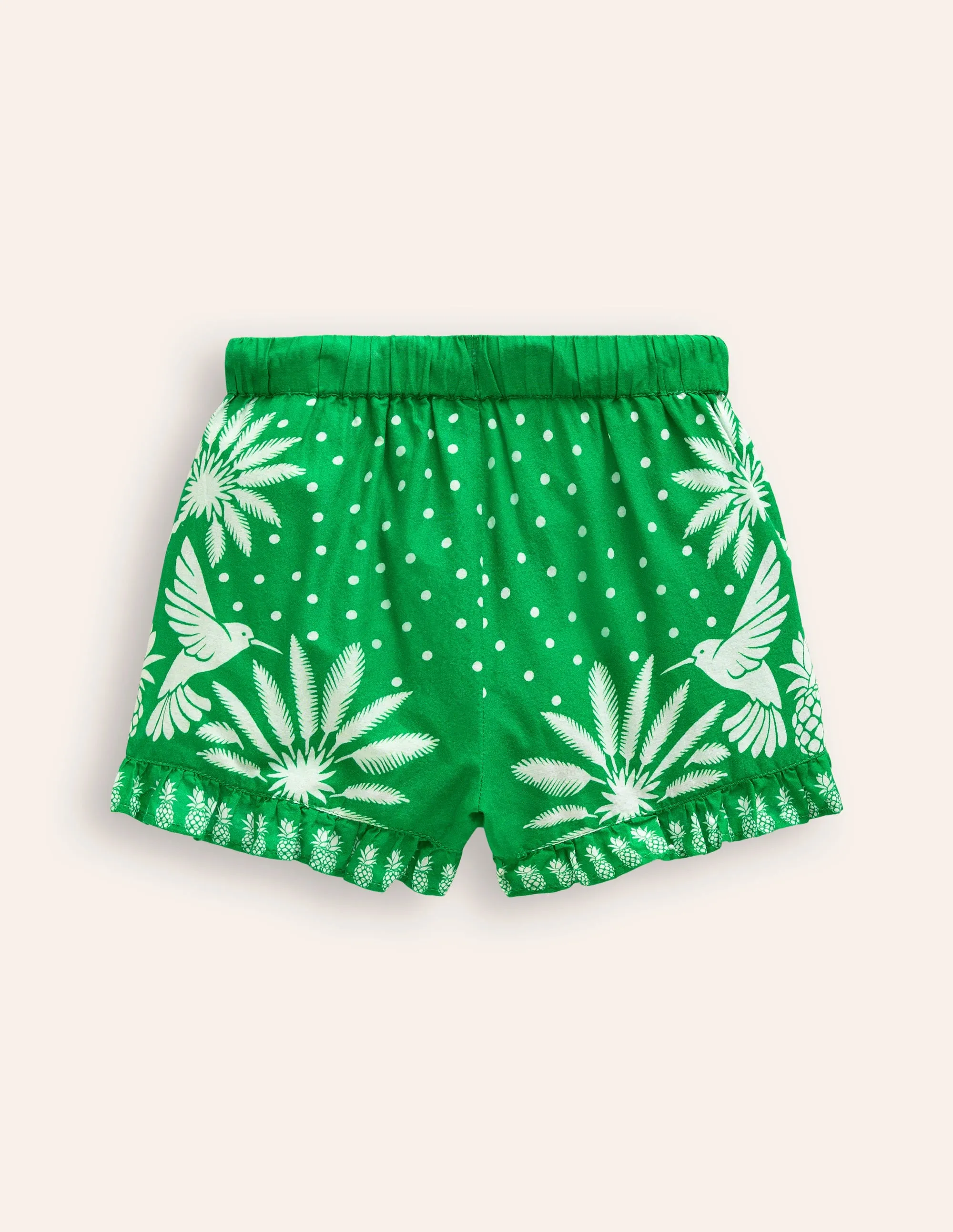 Frill Hem Woven Shorts-Runner Bean Green Palm