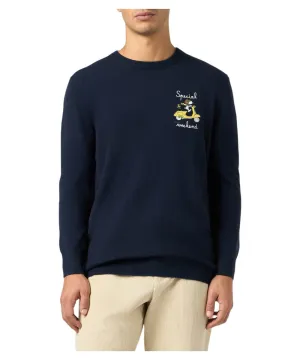 Maglione Uomo Blu Heron con Ricamo Snoopy "Special Weekend" – Edizione Speciale Peanuts