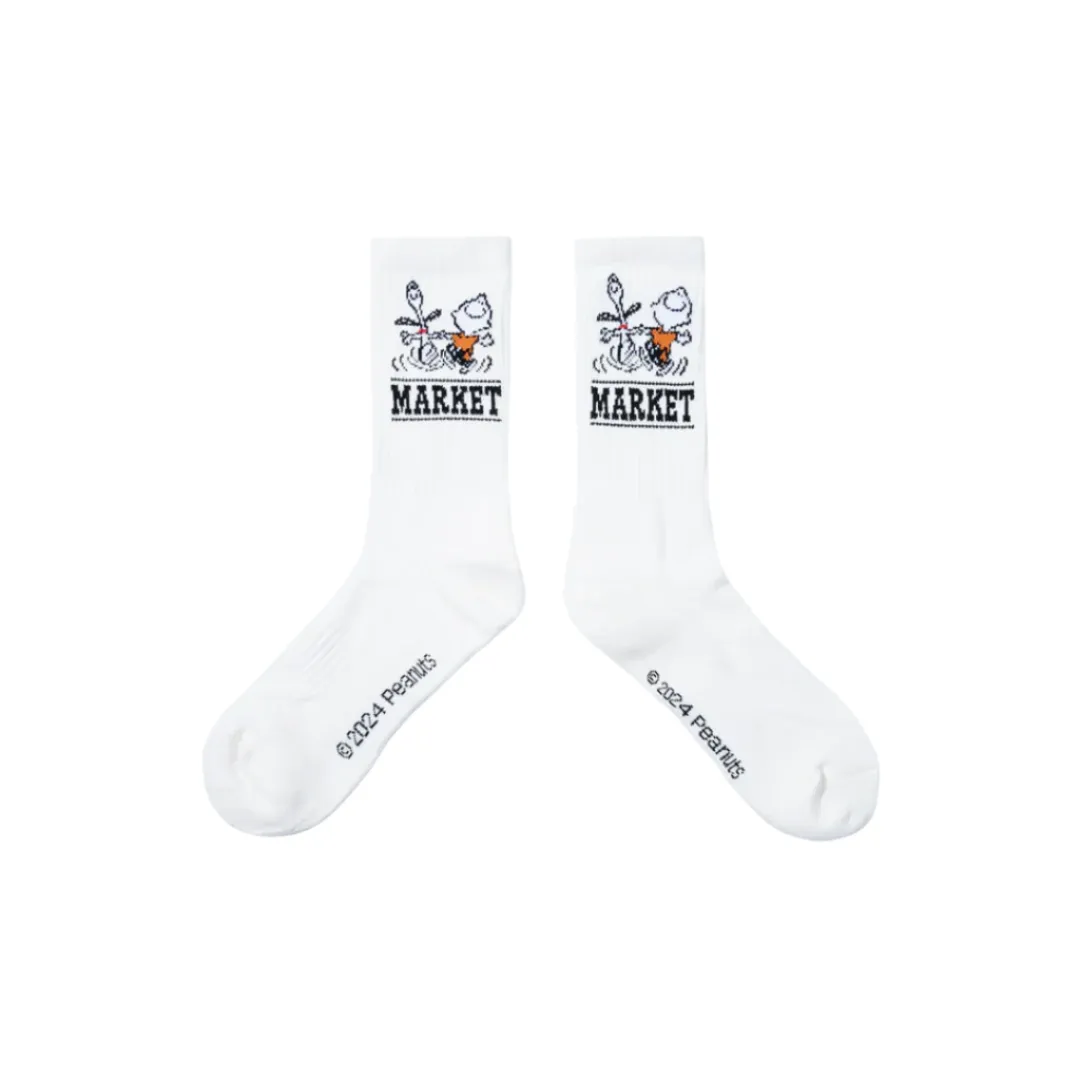 Market Peanuts Snoopy & Charlie Dance Socks - White