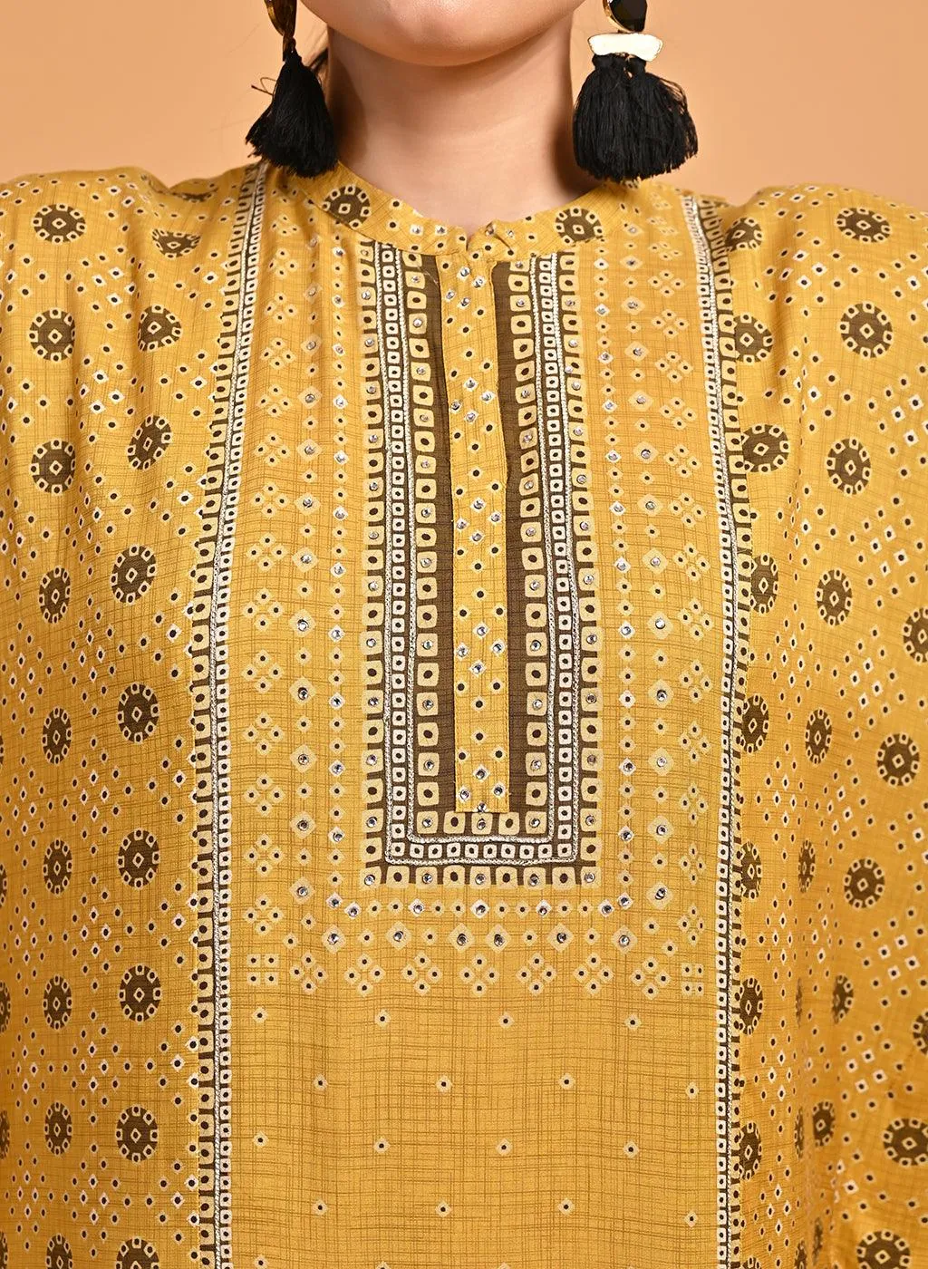 Spicy Mustard Printed Straight Kaftan