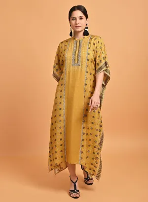 Spicy Mustard Printed Straight Kaftan